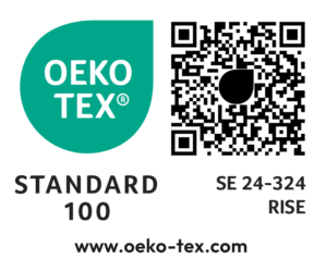 Oeko-Tex logo with QR code for certificate SE 24-324