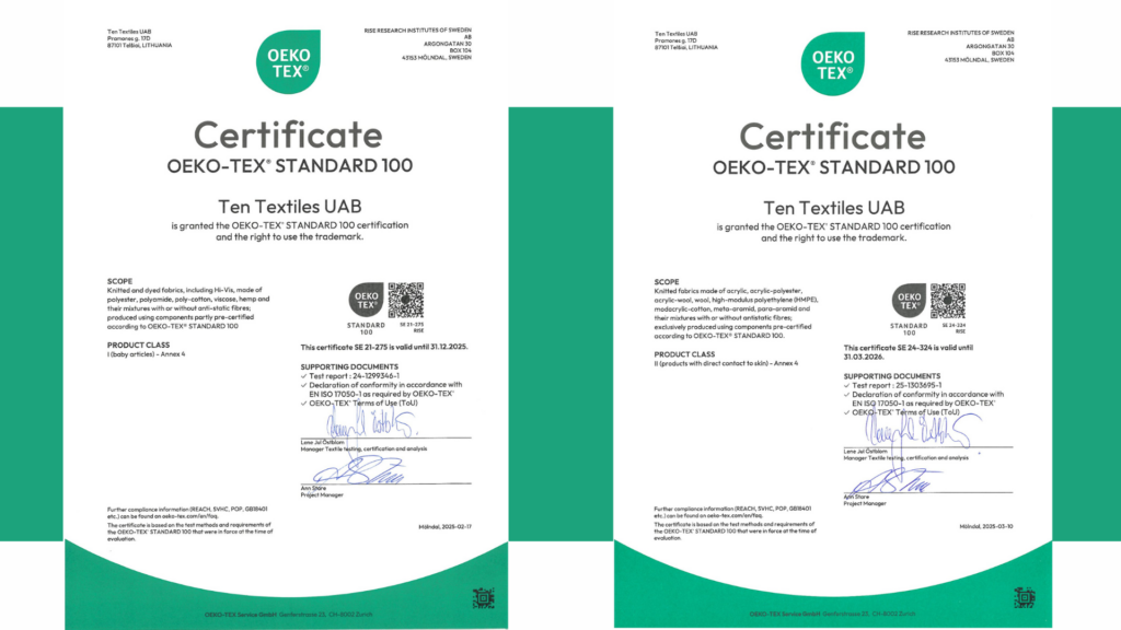 Oeko-Tex certificates
